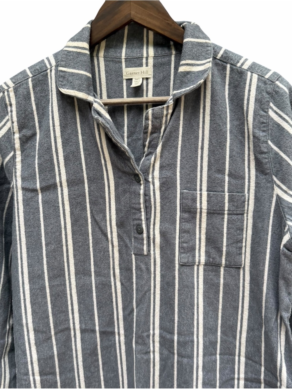 Garnet Hill Flannel Shirt Dress Small Gray Blue White Stripe 100% Cotton - Picture 5 of 10